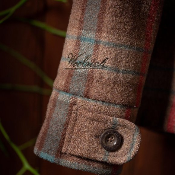 Woolrich Brown Plaid Boxy Jacket Soft Wool Blend with Sherpa Lined Collar - Picture 2 of 6